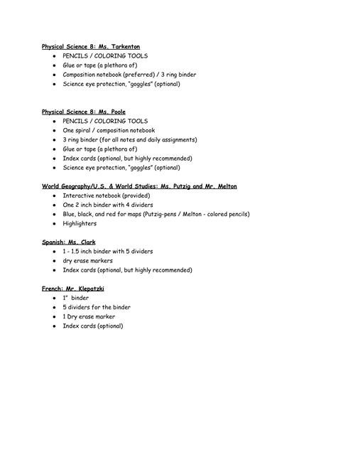 8th Grade Supplies 2